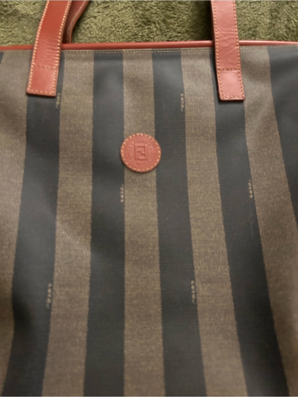 Vintage FENDI Pequin Stripe Tote Bag.- Red Leather Trim EXCELLENT No Peeling - Picture 2 of 15
